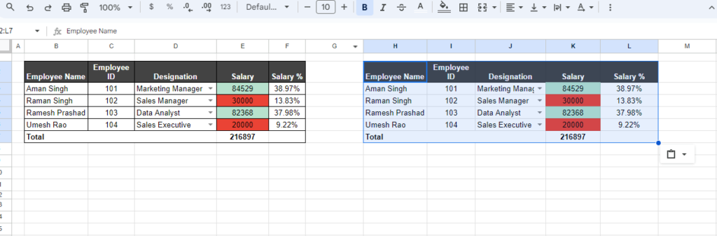 Paste Special in Google Sheets