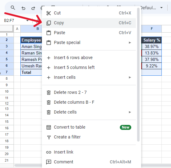 Paste Special in Google Sheets