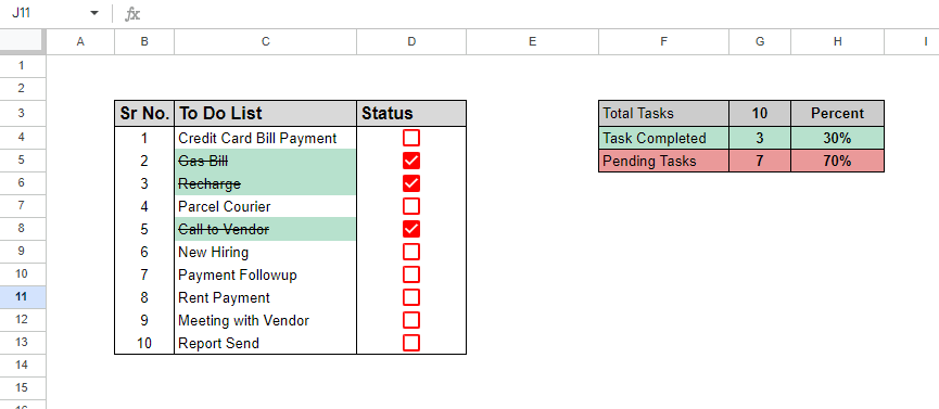 Checklist in Google Sheets