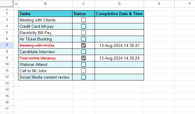 Automatic insert Timestamps in Google Sheets